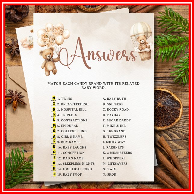 Invitación EMBARAZO CANDY MATCH Juego Baby Shower Bear (Subido por el creador)