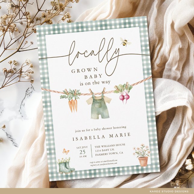 Invitación Embarazo de bebé en la ducha rústico de cosecha lo (The front of the shower invitation is shown at a 5x7-inch size. Choose paper, + corner style.)