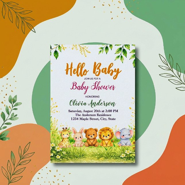 Invitación Embarazo Sofisticado Acuarela Hola Bebé (Subido por el creador)