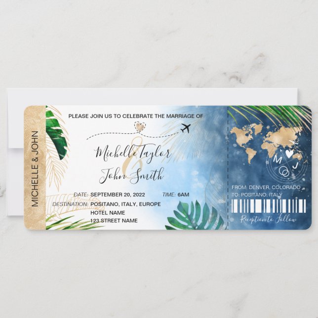 Invitación Embarque De Boda De Destino Pasado Playa Inv (Anverso)