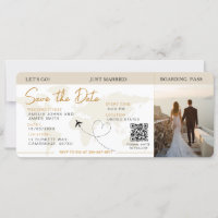 Embarque Pasar Avión Ticket Save The Date boda