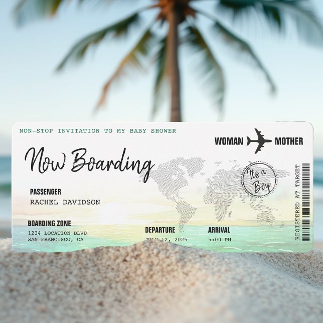 Invitación Embarque Pass Ocean Sunset Baby Shower (Boarding Pass Ocean Sunset Baby Shower Invitation
)