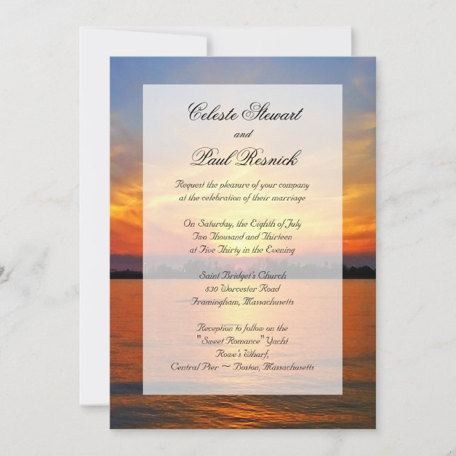Invitación Embeldosado superior de Ocean Sunset Faux Vellum (Anverso)