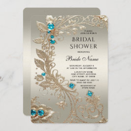 Invitación Embellecedor Dorado Blue Stones Bridal Shower