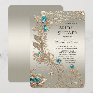 Invitación Embellecedor Dorado Blue Stones Bridal Shower