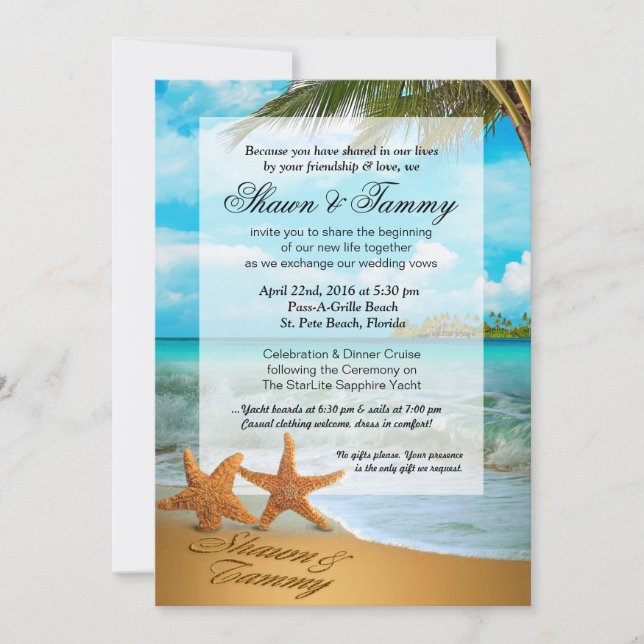 Invitación Embellecimiento de la Pareja Starfish Faux Vellum (Anverso)
