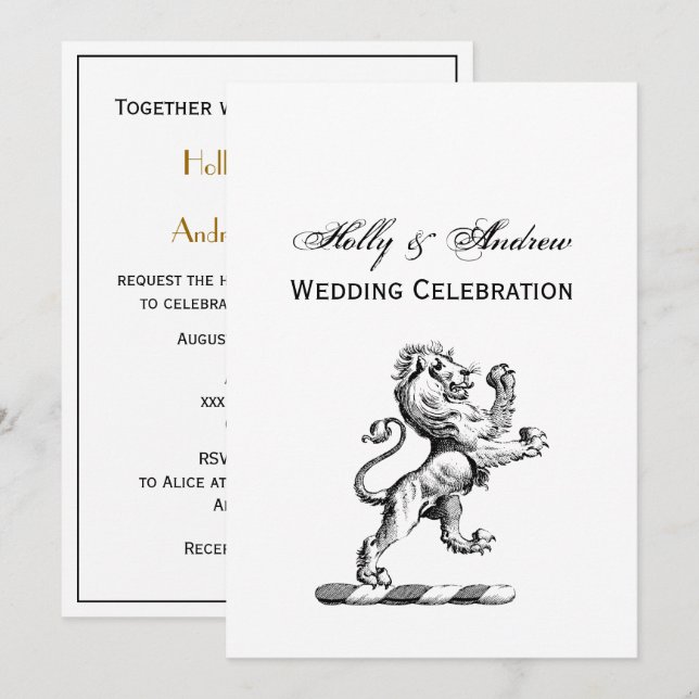 Invitación Emblema de cimera con león heráldico de pie (Anverso / Reverso)