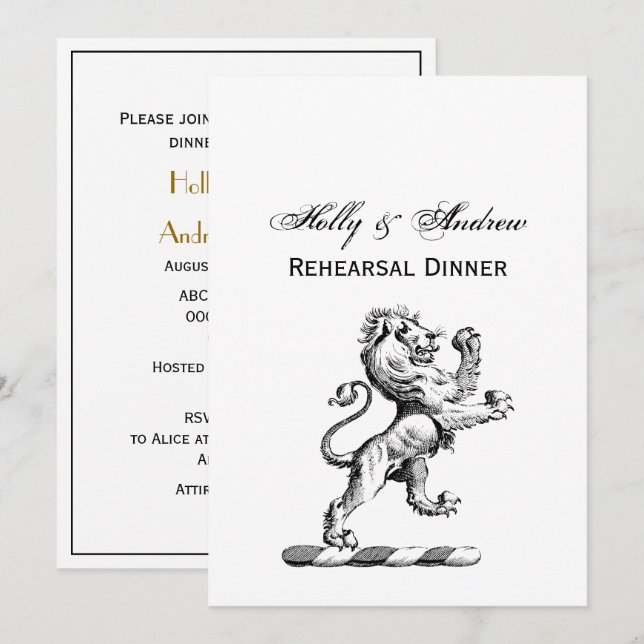 Invitación Emblema de cimera con león heráldico de pie (Anverso / Reverso)
