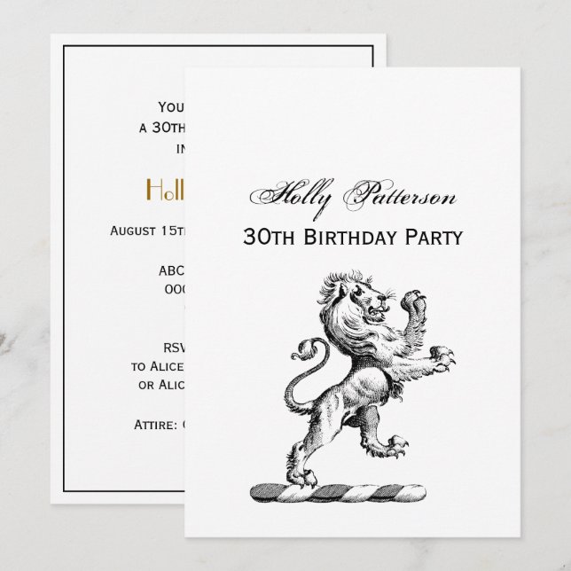 Invitación Emblema de cimera con león heráldico de pie (Anverso / Reverso)