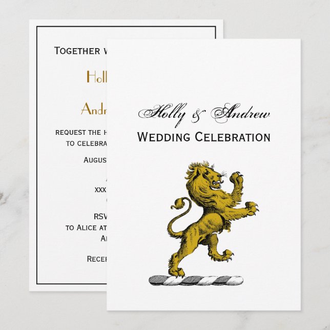 Invitación Emblema de cimera de león de pie heráldico C (Anverso / Reverso)