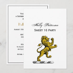 Invitación Emblema de cimera de león de pie heráldico C