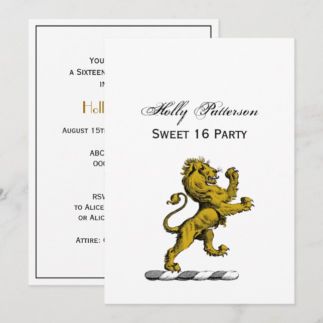 Invitación Emblema de cimera de león de pie heráldico C (Anverso / Reverso)