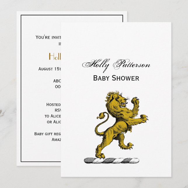 Invitación Emblema de cimera de león de pie heráldico C (Anverso / Reverso)