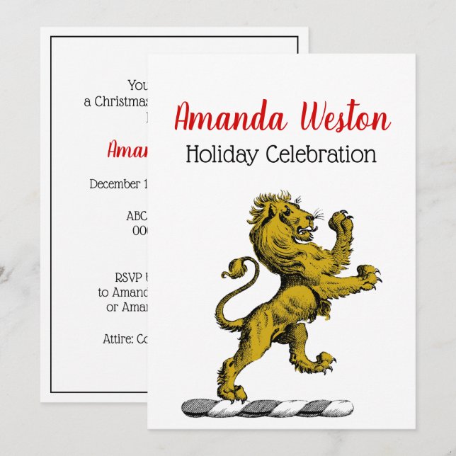 Invitación Emblema de cimera de león de pie heráldico C (Anverso / Reverso)