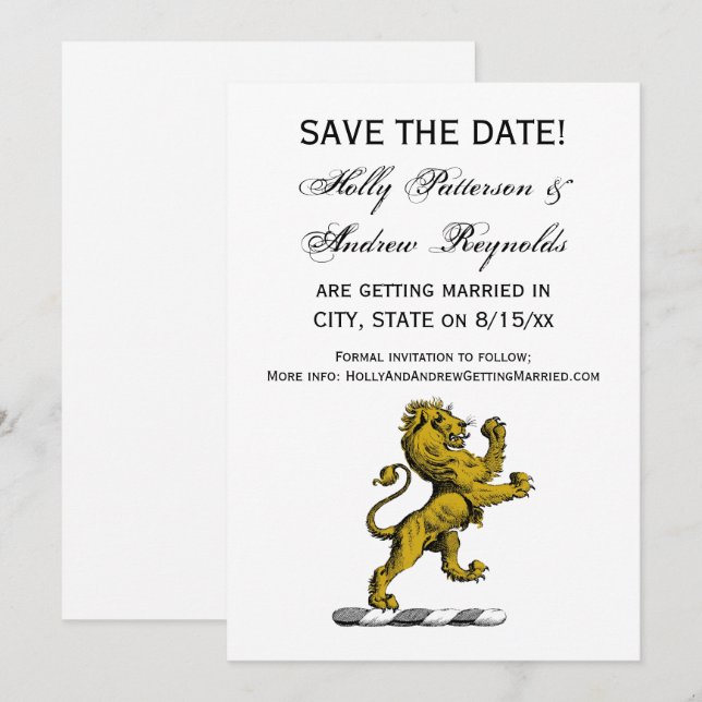 Invitación Emblema de cimera de león de pie heráldico C (Anverso / Reverso)