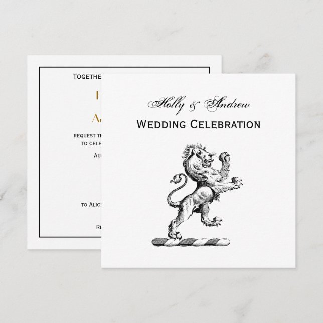 Invitación Emblema de cresta de león de pie heráldico (Anverso / Reverso)