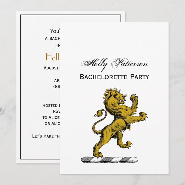 Invitación Emblema de cresta de león parado heráldico C (Anverso / Reverso)