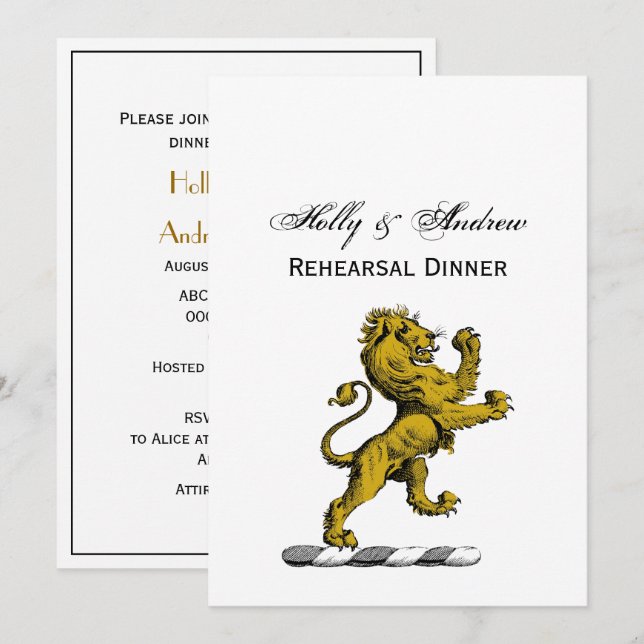 Invitación Emblema de la cresta de león de pie heráldico C (Anverso / Reverso)