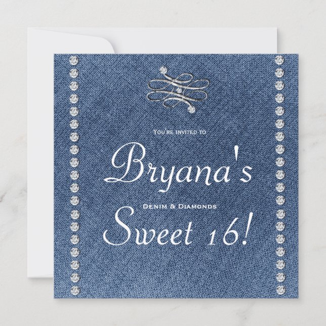 Invitación Emblema Denim & Diamonds Sweet 16 (Anverso)