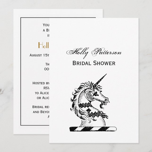 Invitación Emblema herálico de cabeza de unicornio (Anverso / Reverso)