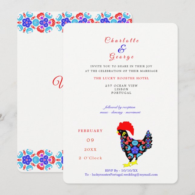 Invitación Emblema nacional portugués Barcelos Rooster (Anverso / Reverso)