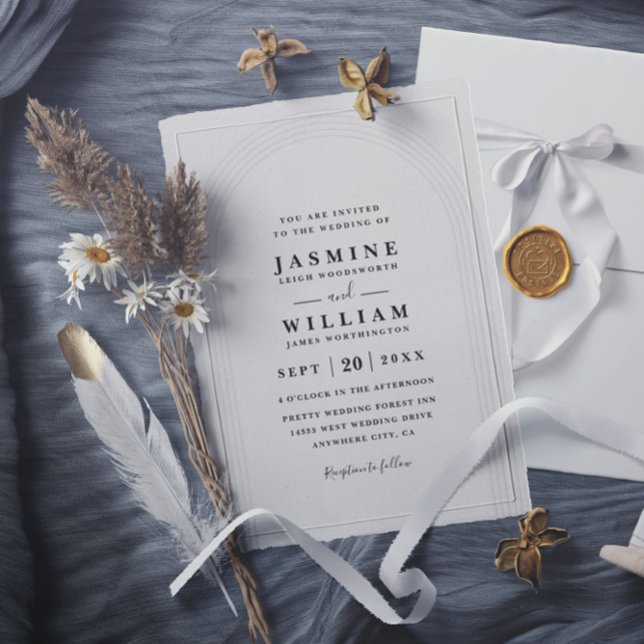 Invitación Embossed Arch Minimalist Elegant QR Code Wedding (Subido por el creador)