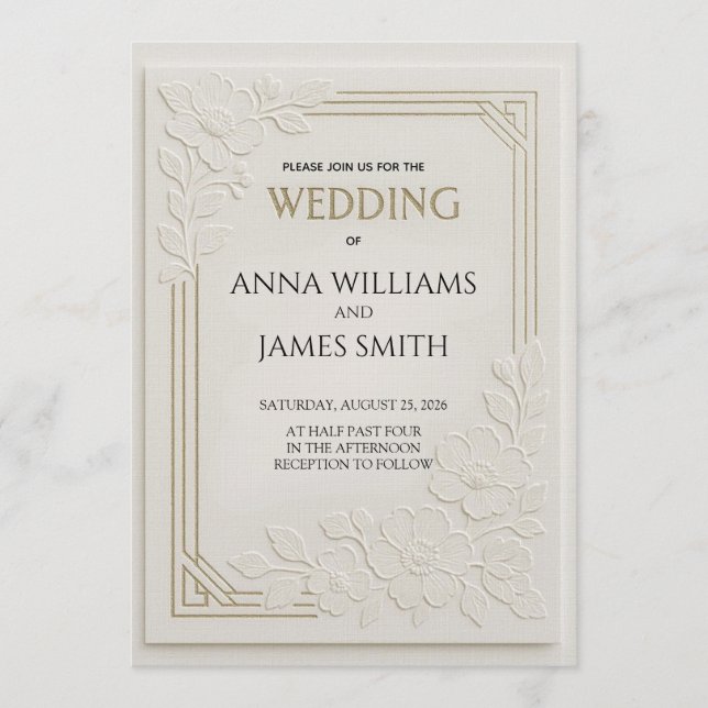 Invitación Embossed Art Deco Floral Wedding (Anverso)