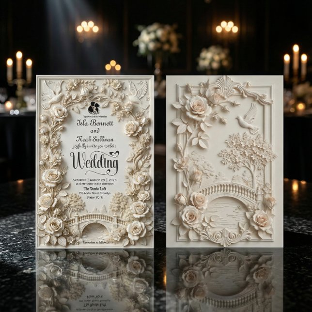 Invitación Embossed Faux Stone Romantic Black-Tie Wedding (Subido por el creador)