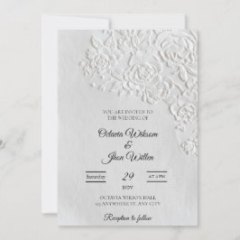Invitación Embossed Roses Deckled Edge Sage Wedding