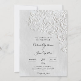 Invitación Embossed Roses Deckled Edge Sage Wedding