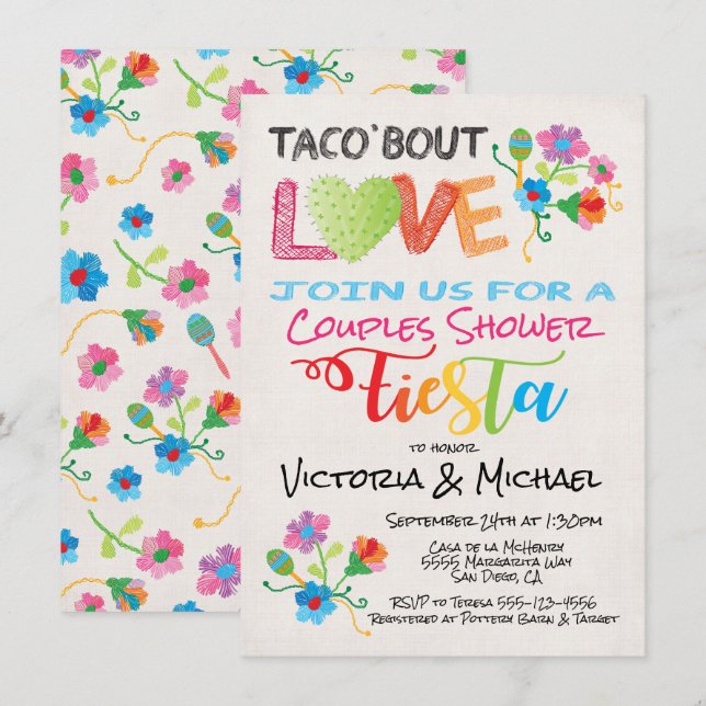 Invitación Embroidery Taco 'bout Love (Anverso / Reverso)