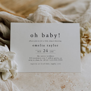 Invitación EMELIA Boho Blanco Negro Simple Oh Baby Baby Showe