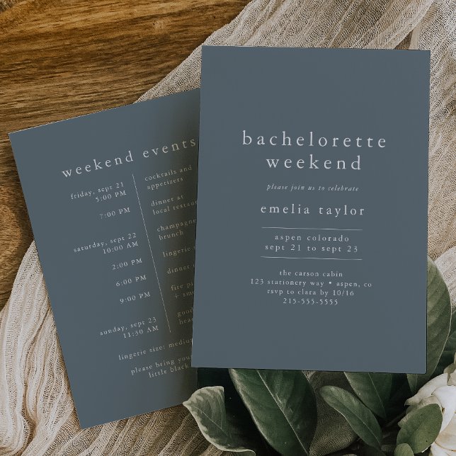 Invitación EMELIA Boho Navy Blue Simple Bachelorette Weekend (EMELIA Boho Navy Blue Simple Bachelorette Weekend Invitation)