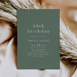 Invitación EMELIA Forest Woodland Sage Green 40 cumpleaños<br><div class="desc">Esta invitación al 40 cumpleaños de sage green sage es perfecta para una fiesta de cumpleaños de adultos con un hito de madera. El diseño de color verde sabio oscuro presenta una tipografía rústica y sencilla con un ambiente montañoso de bosques.</div>