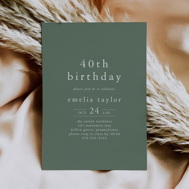 Invitación EMELIA Forest Woodland Sage Green 40 cumpleaños (EMELIA Forest Woodland Sage Green 40th Birthday Invitation)