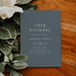 Invitación EMELIA Invierno Minimalista Dusty Blue 40 cumpleañ<br><div class="desc">Esta invitación de 40 años azul polvoriento y minimalista de invierno es perfecta para una fiesta moderna de cumpleaños para adultos. El diseño minimalista presenta una tipografía sencilla pero elegante sobre pizarra azul-gris con un aire de sofisticación moderna.</div>