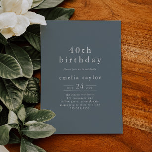 Invitación EMELIA Invierno Minimalista Dusty Blue 40 cumpleañ
