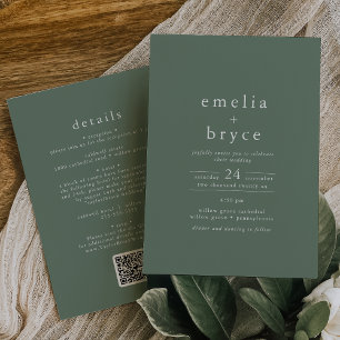 Invitación EMELIA QR Code Green Rustic Simple Moderno Boda