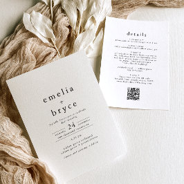 Invitación EMELIA QR Code Rustic Simple Boho Boda moderno