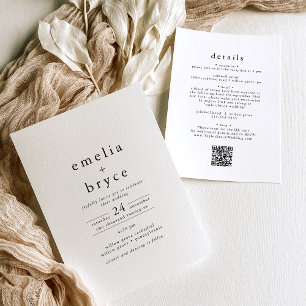 Invitación EMELIA QR Code Rustic Simple Boho Boda moderno