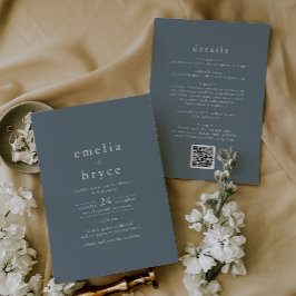 Invitación EMELIA QR Code Simple Boho Navy Dark Blue Boda