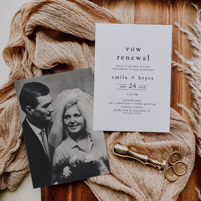Invitación EMELIA Rustic Boho Simple Moderno Photo Vow Renova (EMELIA Rustic Boho Simple Modern Photo Vow Renewal Invitation)