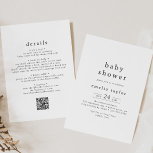 Invitación EMELIA Rústica Minimalista QR simple Baby Shower