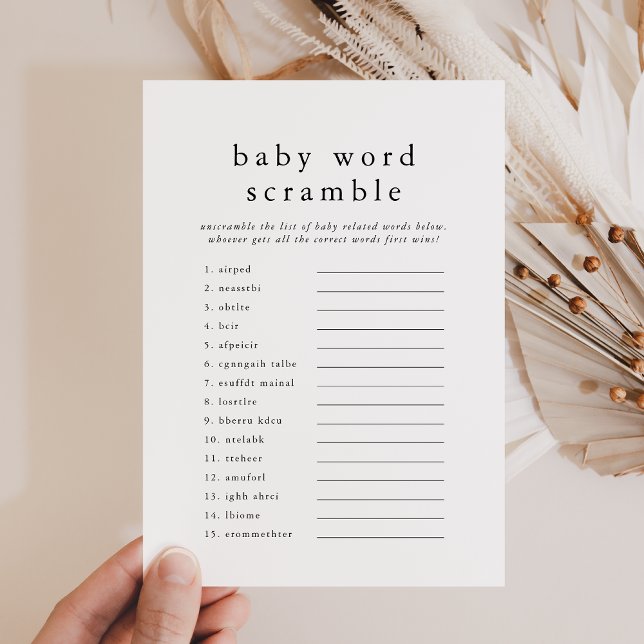 Invitación EMELIA Simple Baby Shower Word Scramble Game Card (EMELIA Simple Baby Shower Word Scramble Game Card)