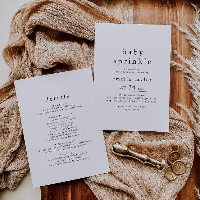 Invitación EMELIA Única Espolvorea Neutra Boho Bebé Simple (EMELIA Unique Neutral Boho Simple Baby Sprinkle Invitation)