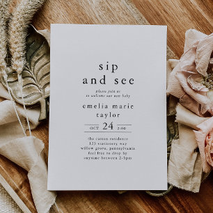 Invitación EMELIA Único Neutral Boho Blanco Negro Sip y ver