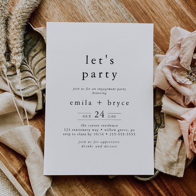 Invitación EMELIA White Black Rustic Simple Boho Let's Fiesta (EMELIA White Black Rustic Simple Boho Let's Party Invitation)