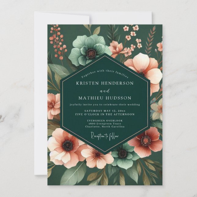 Invitación Emerald Anemone Noir Wedding (Anverso)