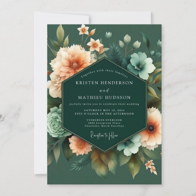 Invitación Emerald Apricot Artful Wedding (Anverso)