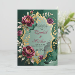 Invitación Emerald Burgundy Floral Glitter Wedding Invitation